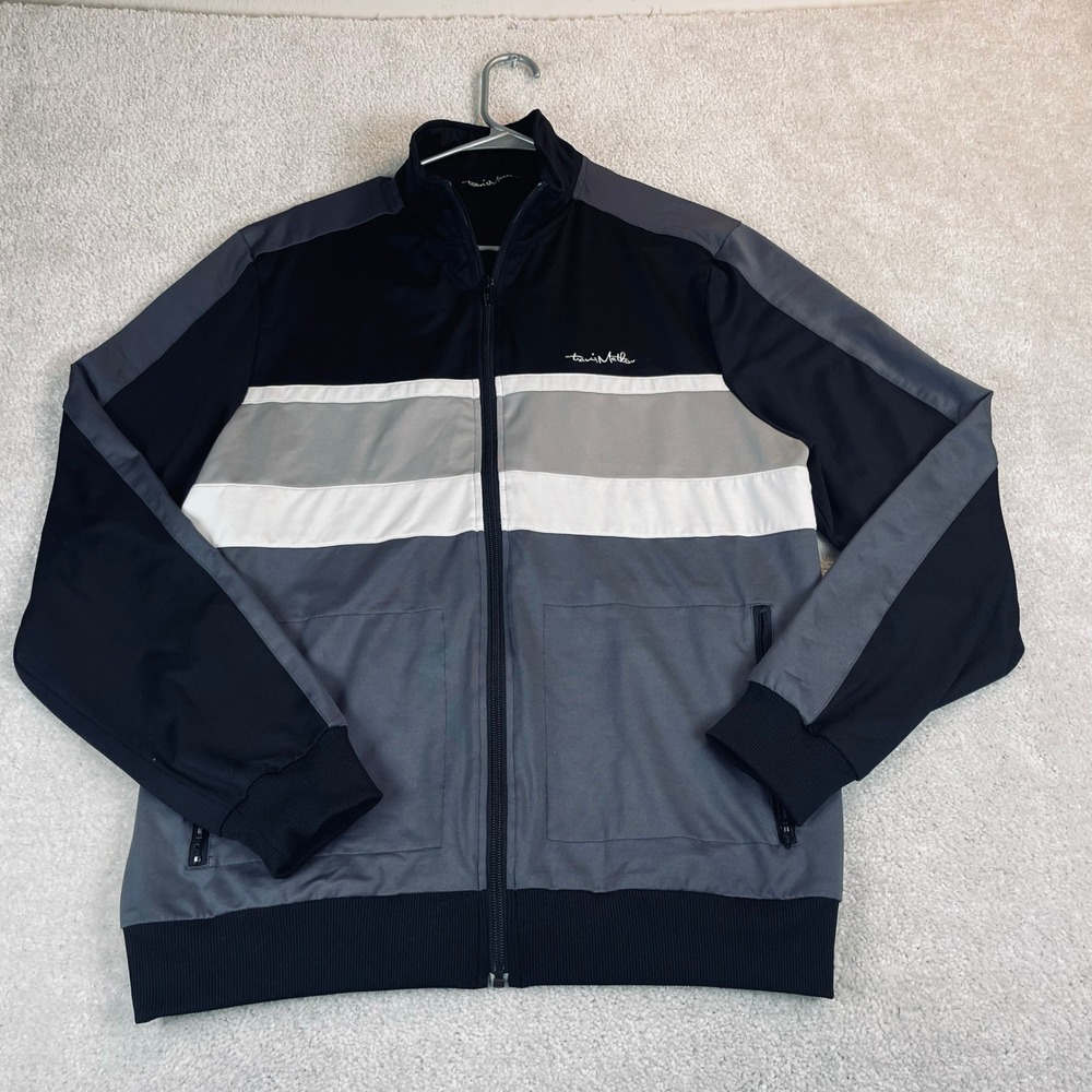 Travis Mathew Rosamond Track Jacket Mens L Full Zip Colorblock Black Grey White